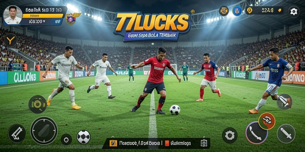 Tampilan gameplay <strong>77LUCKS</strong> yang menakjubkan dengan aksi sepak bola seru.