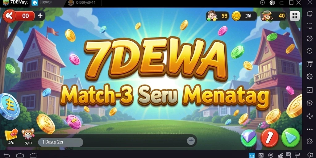 Screenshot utama 7DEWA menunjukkan gameplay Match-3 yang seru.