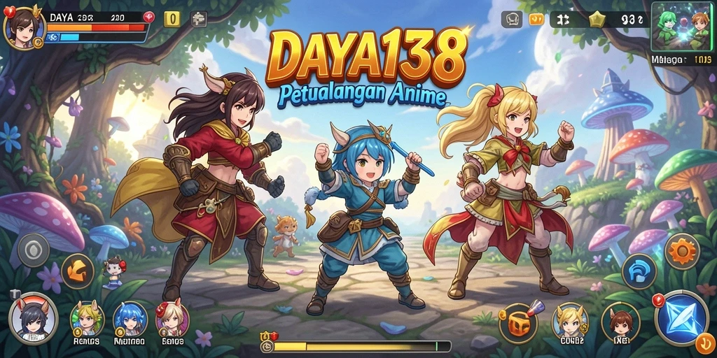 Tampilan gameplay DAYA138 dengan karakter anime penuh warna.