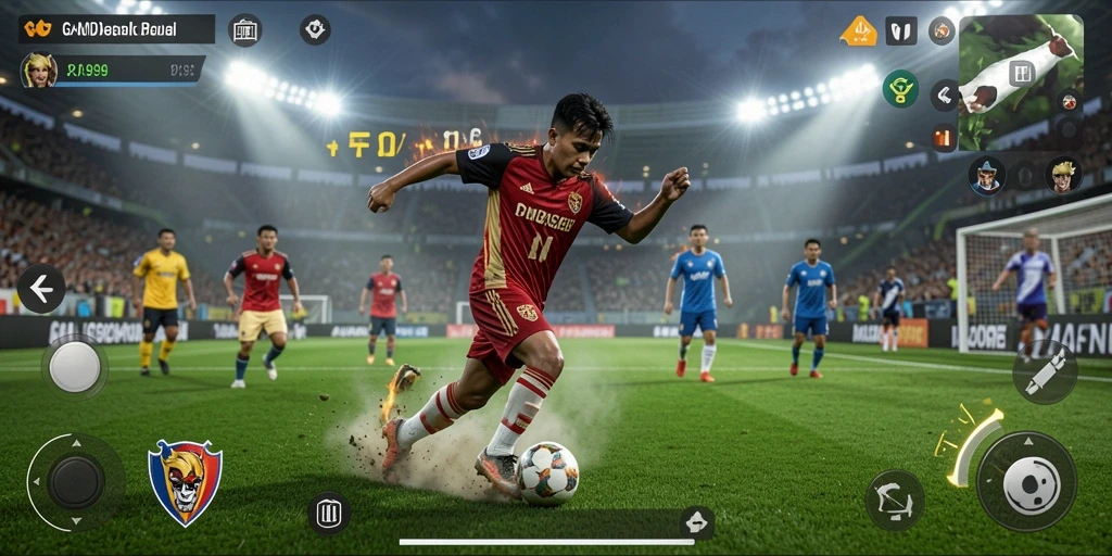 Tampilan gameplay menakjubkan dari DMD999 saat pertandingan sepak bola.