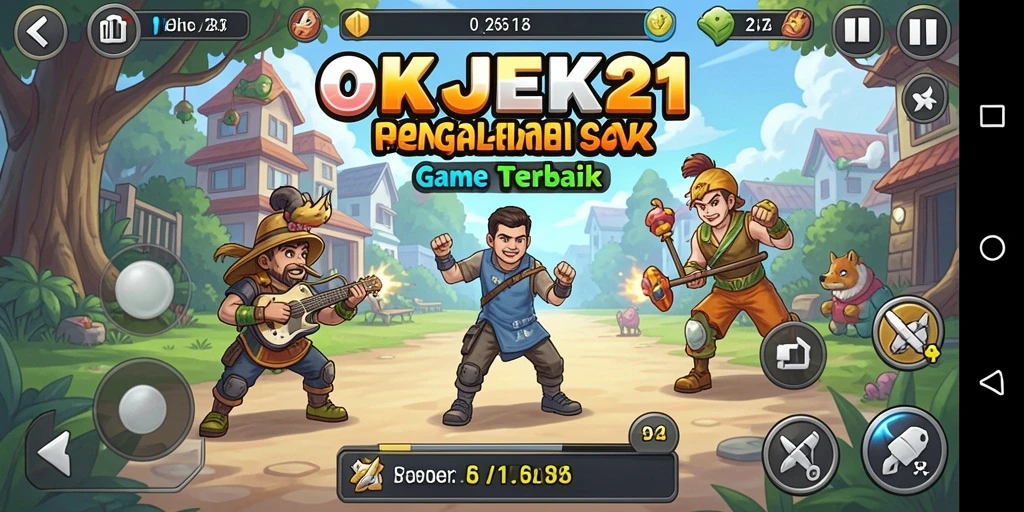 Tangkapan layar utama <strong>OKJEK21</strong> menampilkan gameplay menarik dari pengelolaan armada ojek.