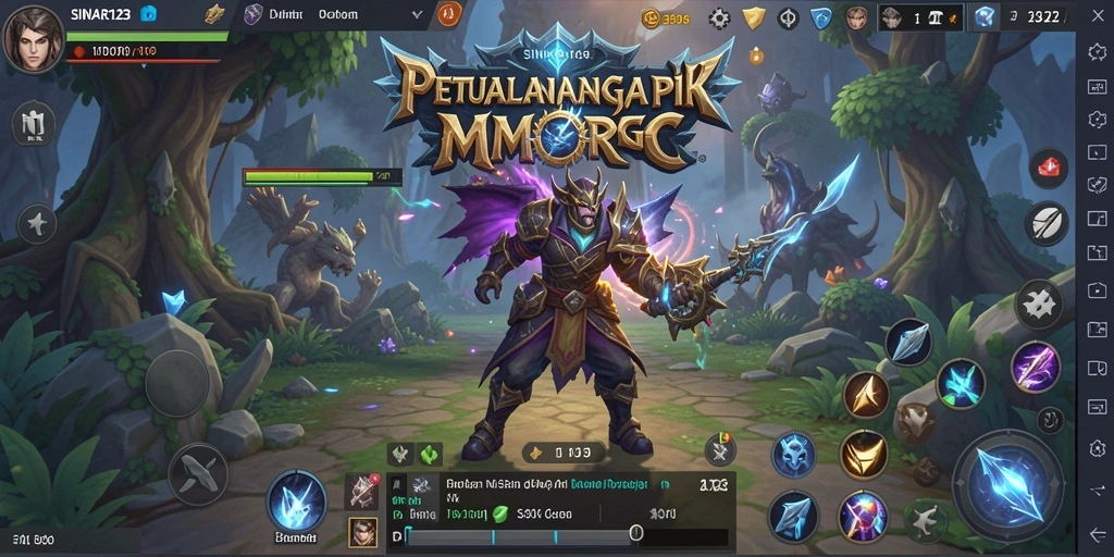 Screenshot gameplay SINAR123 menampilkan pertempuran epik dan eksplorasi dunia yang luas.