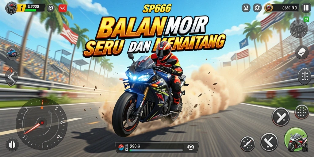 Tampilan gameplay SP666 dengan balapan motor penuh aksi.